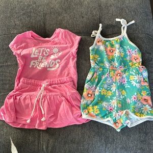Pink 2 piece set and Multi color romper